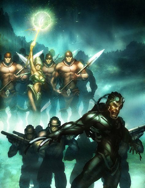 数字插图的奇幻科幻人物在战争中相互对抗的景观环境图片 数字插图的奇幻科幻人物在战争中相互对抗的景观环境图片下载