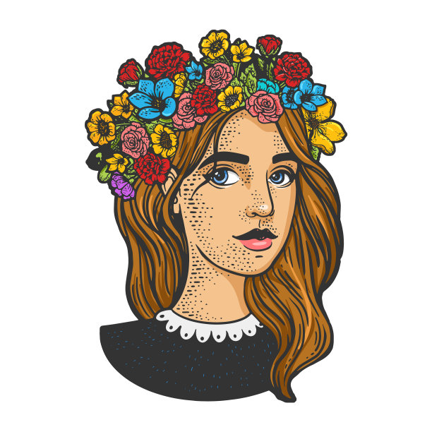 少女花圈素描图片 少女花圈素描图片下载
