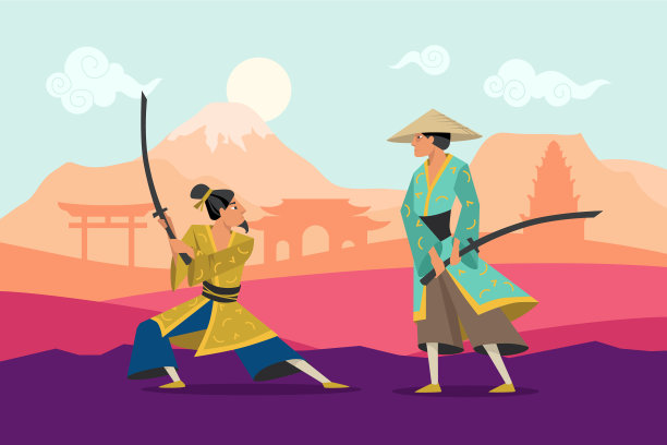 卡通大战两个穿着和服的东方武士图片 卡通大战两个穿着和服的东方武士图片下载