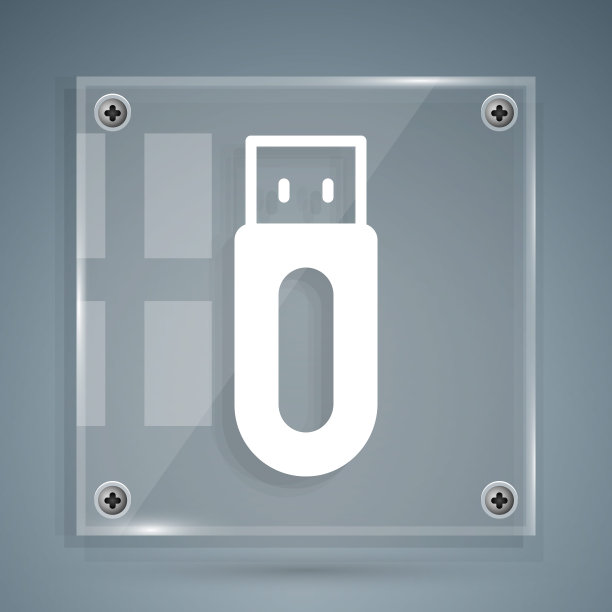 白色USB闪存驱动器图标隔离在灰色背景。方形玻璃面板。向量图片 白色USB闪存驱动器图标隔离在灰色背景。方形玻璃面板。向量图片下载