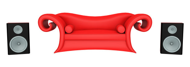 红色沙发和音箱被隔离在白色背景上图片 红色沙发和音箱被隔离在白色背景上图片下载