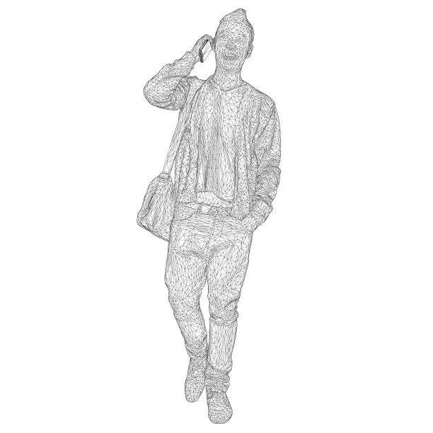 一个肩膀上背着包的男人在白色背景下打电话的线框。3 d。矢量图图片 一个肩膀上背着包的男人在白色背景下打电话的线框。3 d。矢量图图片下载