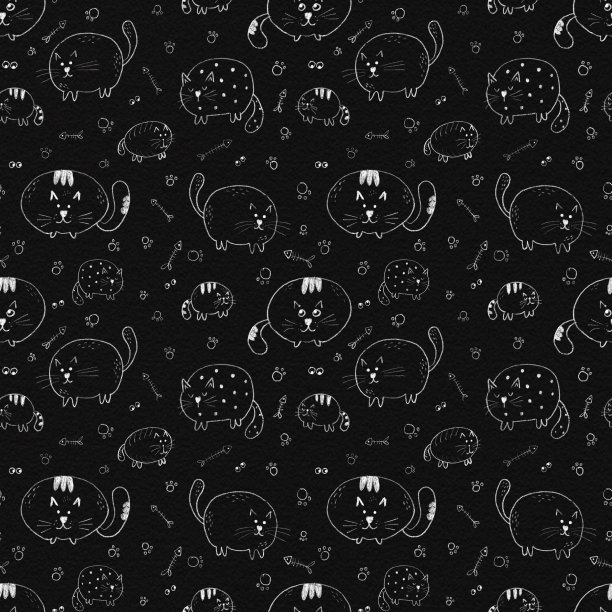 无缝的黑白图案与有趣的猫。服装、织物和其他项目的设计。这幅插图是用涂鸦风格画的。图片 无缝的黑白图案与有趣的猫。服装、织物和其他项目的设计。这幅插图是用涂鸦风格画的。图片下载