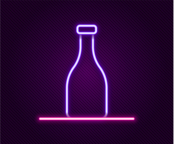 发光的霓虹灯线瓶酒图标孤立上图片 发光的霓虹灯线瓶酒图标孤立上图片下载