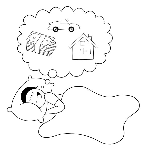 卡通人物梦想着有钱的房子和豪华的汽车图片 卡通人物梦想着有钱的房子和豪华的汽车图片下载