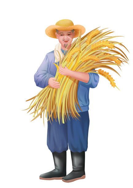 卡通秋收季节农民抱着成熟的麦子开心的场景插画图片 卡通秋收季节农民抱着成熟的麦子开心的场景插画图片下载