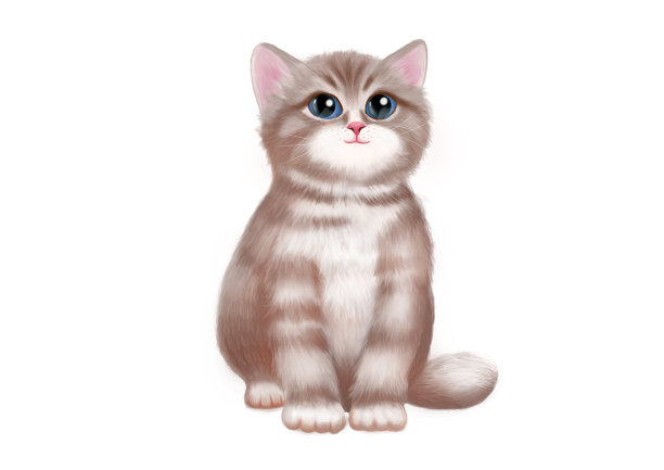 手绘动物Q版写实小猫卡通插画图片 手绘动物Q版写实小猫卡通插画图片下载