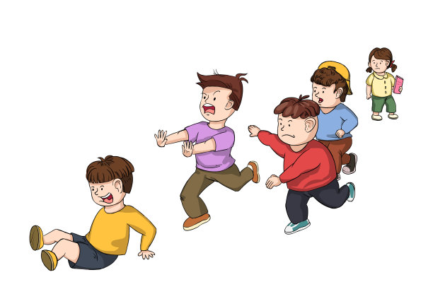 手绘人物儿童追逐摔倒奔跑卡通插画图片 手绘人物儿童追逐摔倒奔跑卡通插画图片下载