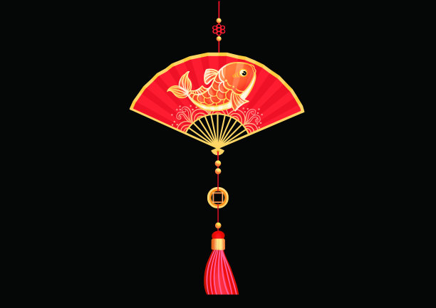 卡通中国风锦鲤鱼纹扇子吊坠窗贴插画图片 卡通中国风锦鲤鱼纹扇子吊坠窗贴插画图片下载