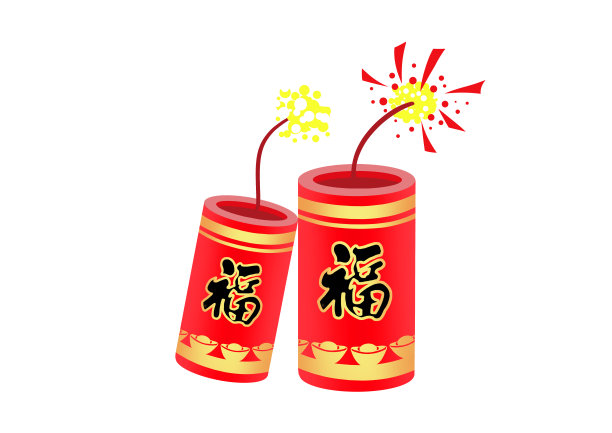 卡通中国红一对福字鞭炮插画图片 卡通中国红一对福字鞭炮插画图片下载