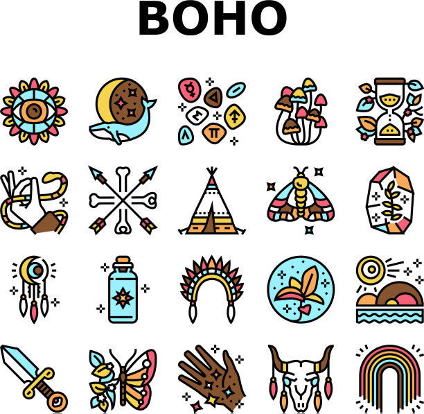 波西米亚风格的装饰收藏图标集图片 波西米亚风格的装饰收藏图标集图片下载