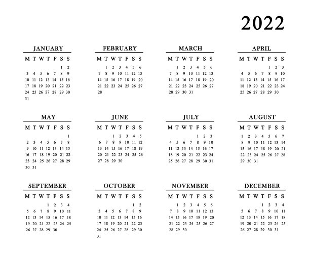 白底2022年日历。2022年日历上有12个月。图片 白底2022年日历。2022年日历上有12个月。图片下载