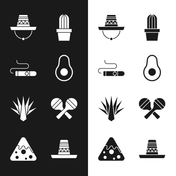 设置牛油果、雪茄、墨西哥草帽、仙人掌图片 设置牛油果、雪茄、墨西哥草帽、仙人掌图片下载