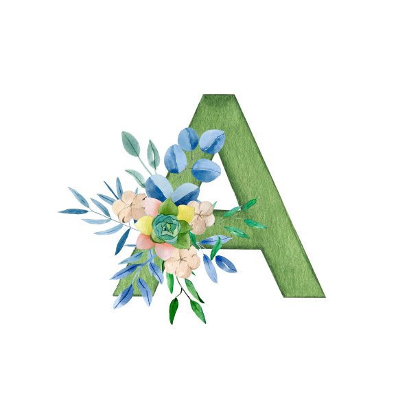字母A和花和叶子。水彩插图。图片 字母A和花和叶子。水彩插图。图片下载