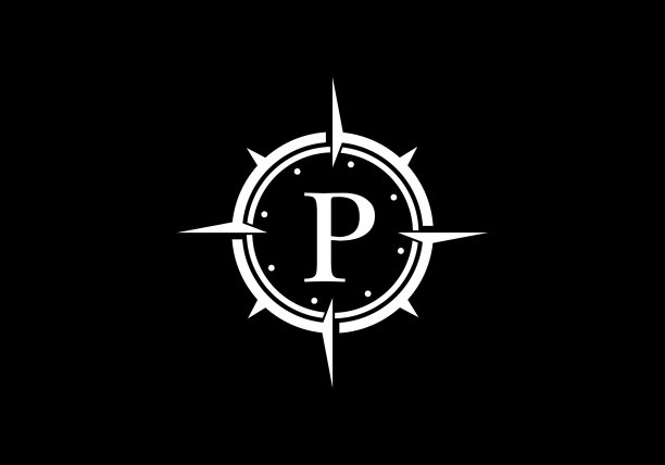 黑色字母p与创意指南针概念标志图片 黑色字母p与创意指南针概念标志图片下载