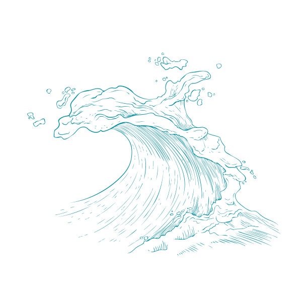 手绘的巨大的海波浪在蓝色线的形象图片 手绘的巨大的海波浪在蓝色线的形象图片下载