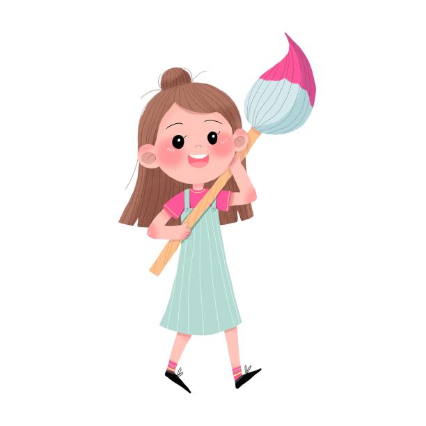 可爱女孩手举画笔图片 可爱女孩手举画笔图片下载
