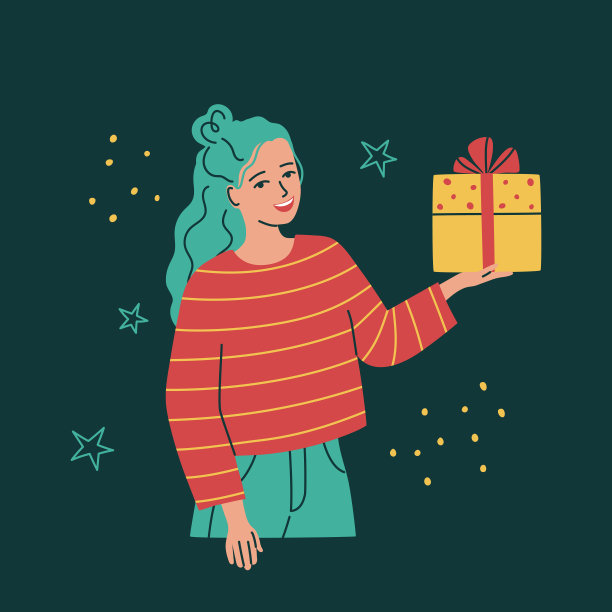 年轻微笑的女人手里拿着一个礼品盒。生日、圣诞节、胜利、祝贺的概念。接受或赠送礼物。人物肖像。孤立在黑暗矢量插图图片 年轻微笑的女人手里拿着一个礼品盒。生日、圣诞节、胜利、祝贺的概念。接受或赠送礼物。人物肖像。孤立在黑暗矢量插图图片下载