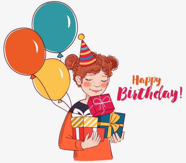 拿着礼物的可爱女孩。生日快乐矢量插图图片 拿着礼物的可爱女孩。生日快乐矢量插图图片下载