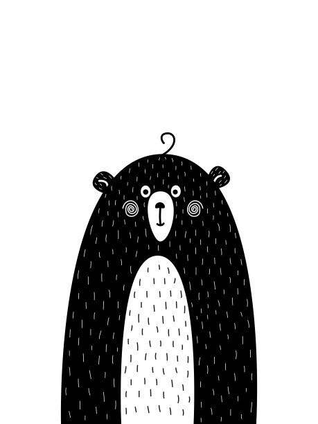 海报上有一只可爱的斯堪的纳维亚风格的熊。黑色和白色的手绘印刷的儿童。矢量图图片 海报上有一只可爱的斯堪的纳维亚风格的熊。黑色和白色的手绘印刷的儿童。矢量图图片下载