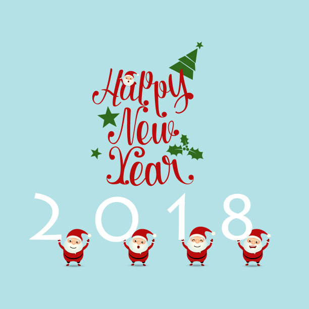 圣诞快乐,2018年新年快乐贺卡与圣诞老人,矢量插图图片 圣诞快乐,2018年新年快乐贺卡与圣诞老人,矢量插图图片下载