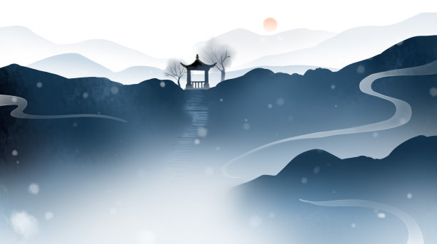 国风国潮建筑立冬冬至古风水墨山水风景插画图片 国风国潮建筑立冬冬至古风水墨山水风景插画图片下载