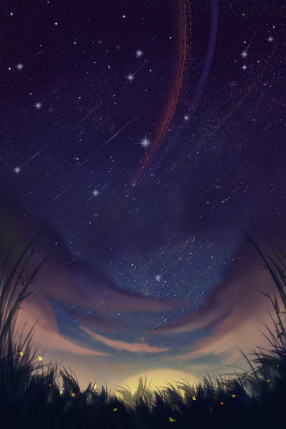 唯美远景草坪和星空绚丽插画图片 唯美远景草坪和星空绚丽插画图片下载