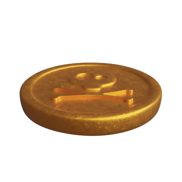 Golden Coin with Pirate Sign as Skull and Bones. 3D Illustration. 孤立在白色背景。图片 Golden Coin with Pirate Sign as Skull and Bones. 3D Illustration. 孤立在白色背景。图片下载