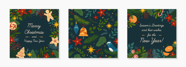 圣诞和新年祝福横幅和无缝模式图片 圣诞和新年祝福横幅和无缝模式图片下载