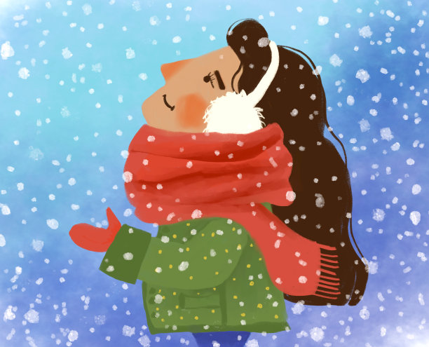 冬天艺术插图。雪下的女孩。雪中快乐图片 冬天艺术插图。雪下的女孩。雪中快乐图片下载