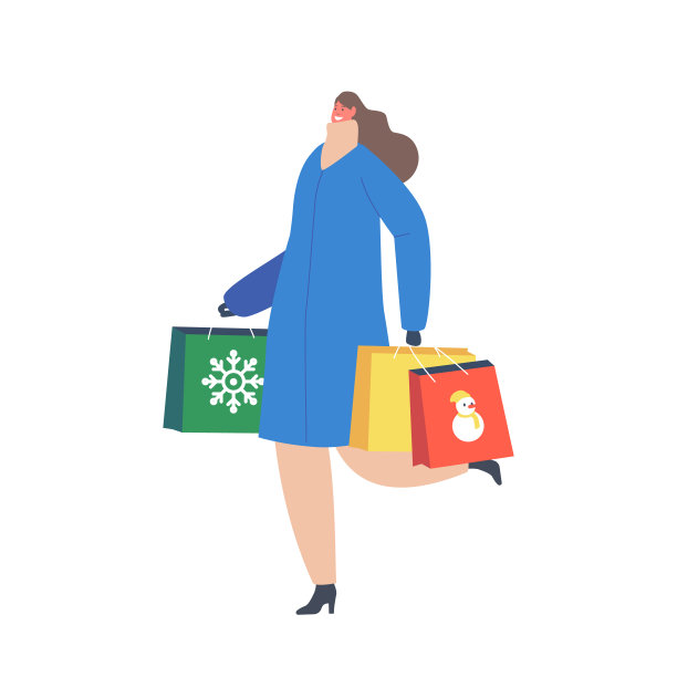 女孩与五颜六色的纸袋的圣诞礼物。快乐女性携带礼物庆祝寒假图片 女孩与五颜六色的纸袋的圣诞礼物。快乐女性携带礼物庆祝寒假图片下载