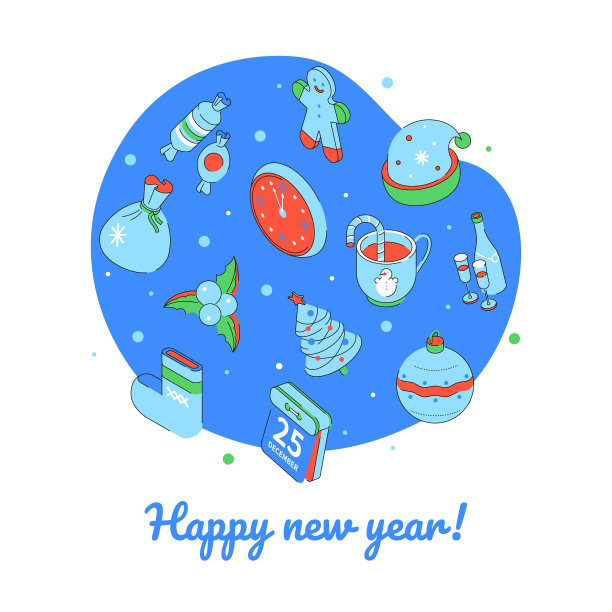 新年快乐-现代彩色等距插图图片 新年快乐-现代彩色等距插图图片下载