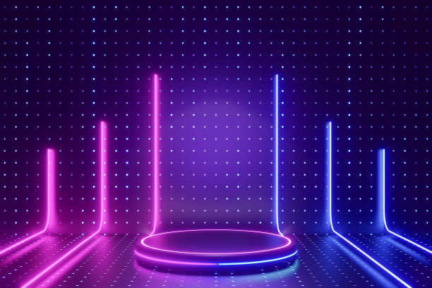数码产品的背景。发光柱体裙与一行led光反射在暗点效果蓝色背景。3 d图呈现。图片 数码产品的背景。发光柱体裙与一行led光反射在暗点效果蓝色背景。3 d图呈现。图片下载