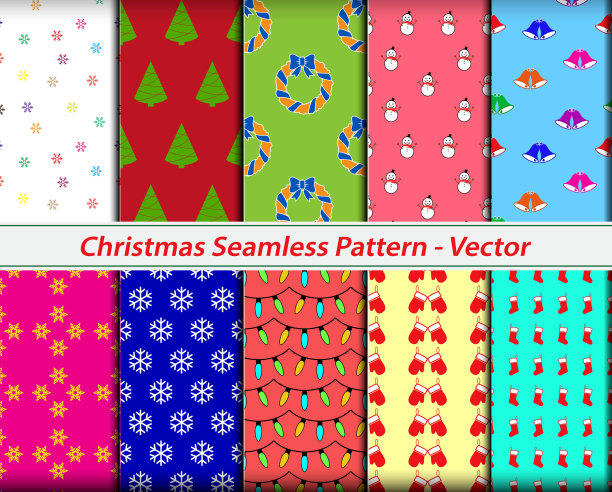 一套现实无缝的圣诞图案或无缝的背景主题或彩色全图案圣诞。每股收益向量图片 一套现实无缝的圣诞图案或无缝的背景主题或彩色全图案圣诞。每股收益向量图片下载