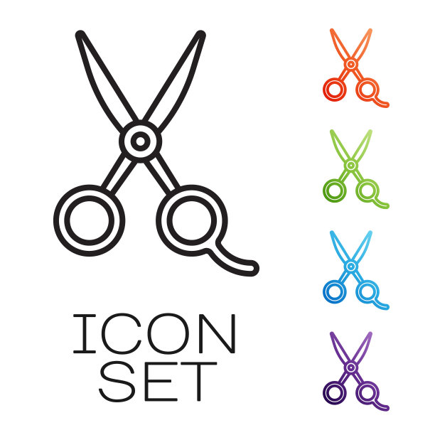 黑色线条剪刀美发师图标孤立在白色背景。美发师、时尚沙龙及理发店招牌。理发店的标志。设置图标丰富多彩。向量图片 黑色线条剪刀美发师图标孤立在白色背景。美发师、时尚沙龙及理发店招牌。理发店的标志。设置图标丰富多彩。向量图片下载