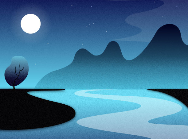 神秘的夜景,满月,湖泊,孤独的树和山。背景图片。图片 神秘的夜景,满月,湖泊,孤独的树和山。背景图片。图片下载