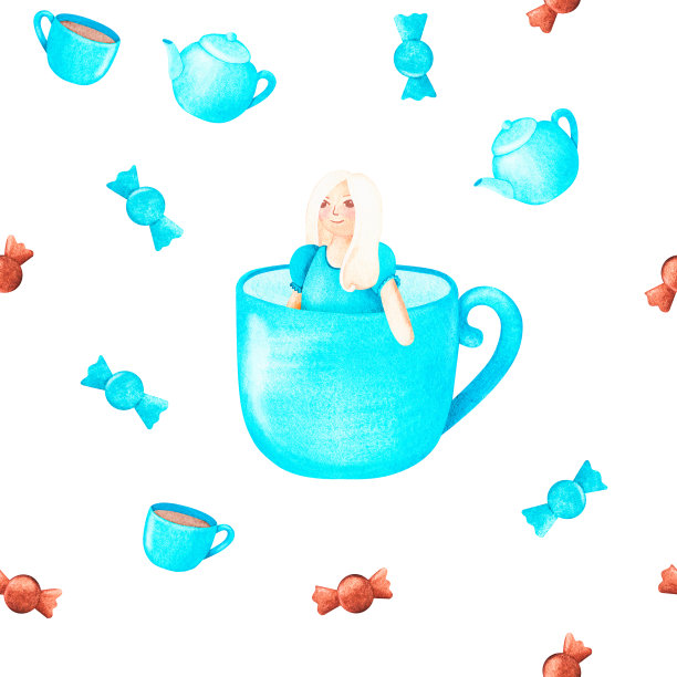 无缝图案与娃娃。水彩复古插图在白色的背景。为你的设计。图片 无缝图案与娃娃。水彩复古插图在白色的背景。为你的设计。图片下载