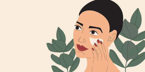 漂亮的年轻女子在涂面霜。皮肤护理程序,日常插图。化妆品矢量产品的应用。图片 漂亮的年轻女子在涂面霜。皮肤护理程序,日常插图。化妆品矢量产品的应用。图片下载