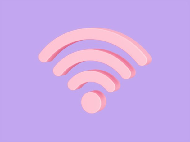 3D渲染粉色Wifi无线网络符号孤立在紫色背景图片 3D渲染粉色Wifi无线网络符号孤立在紫色背景图片下载