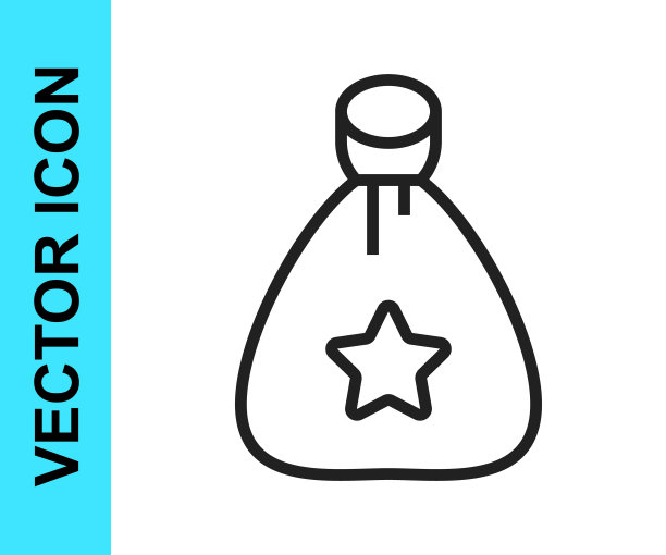 黑色线条圣诞老人礼品袋图标图片 黑色线条圣诞老人礼品袋图标图片下载