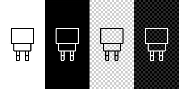 设置线路充电器图标隔离在黑白,透明的背景。向量图片 设置线路充电器图标隔离在黑白,透明的背景。向量图片下载