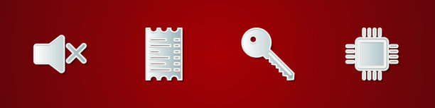设置扬声器静音,纸张或财务检查,钥匙和处理器与CPU图标。向量图片 设置扬声器静音,纸张或财务检查,钥匙和处理器与CPU图标。向量图片下载