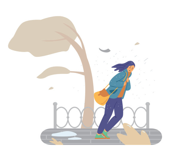 亚洲女孩穿夹克走在街上大雨和强风。女人在多风的雨天,矢量。图片 亚洲女孩穿夹克走在街上大雨和强风。女人在多风的雨天,矢量。图片下载