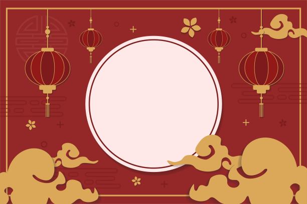春节快乐,圆形空间的消息孤立在红色背景和2D插图红色灯笼,金云中国风格和一些小花。图片 春节快乐,圆形空间的消息孤立在红色背景和2D插图红色灯笼,金云中国风格和一些小花。图片下载