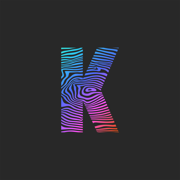 字母K标志,蓝粉色渐变波浪图案,平滑曲线形状,排版艺术。图片 字母K标志,蓝粉色渐变波浪图案,平滑曲线形状,排版艺术。图片下载