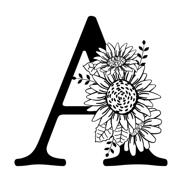 大写字母A和一束花。字母A和向日葵。手绘名称标志,家族标志,t恤印刷,名称不倒立。花矢量插图孤立在白色背景上。图片 大写字母A和一束花。字母A和向日葵。手绘名称标志,家族标志,t恤印刷,名称不倒立。花矢量插图孤立在白色背景上。图片下载