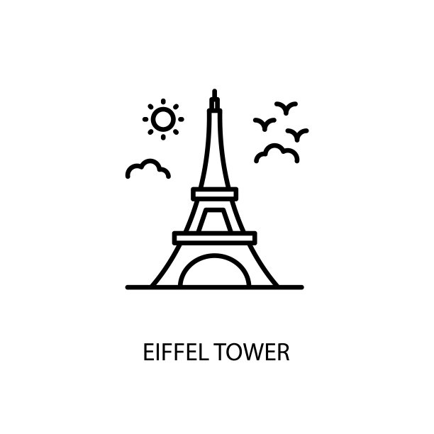 艾菲尔铁塔法国巴黎轮廓插图矢量。标识图片 艾菲尔铁塔法国巴黎轮廓插图矢量。标识图片下载