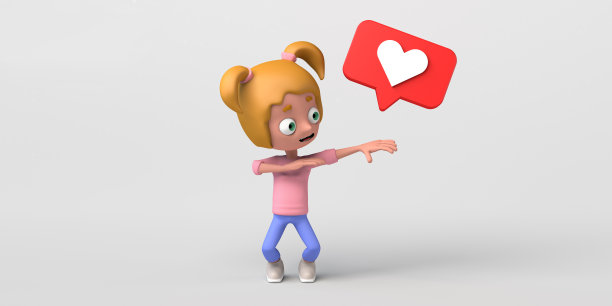 女孩与成功的姿态,像通知图标。副本的空间。3 d演示。卡通。图片 女孩与成功的姿态,像通知图标。副本的空间。3 d演示。卡通。图片下载