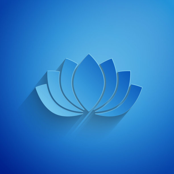 剪纸莲花图标孤立在蓝色背景上。纸艺术风格。向量图片 剪纸莲花图标孤立在蓝色背景上。纸艺术风格。向量图片下载