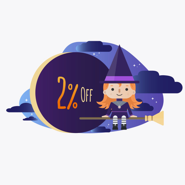 45%的折扣-万圣节-可爱的小红发女巫卡通坐在扫帚在繁星点点的夜晚,有云彩和一个大的折扣标签图片 45%的折扣-万圣节-可爱的小红发女巫卡通坐在扫帚在繁星点点的夜晚,有云彩和一个大的折扣标签图片下载